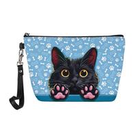 Jeiento Borse cosmetiche per le donne Viaggio Portatile Piccolo Trucco Sacchetto di Toilette Organizzatore PU Pelle, Gatto Nero Cartoon, L