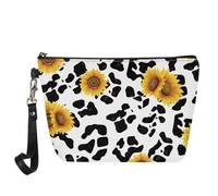 Jeiento Borse cosmetiche per le donne Viaggio Portatile Piccolo Trucco Sacchetto di Toilette Organizzatore PU Pelle, Mucca e Girasole, L