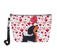 Jeiento Borse cosmetiche per le donne Viaggio Portatile Piccolo Trucco Sacchetto di Toilette Organizzatore PU Pelle, Love Heart and Dachshund Dog, L