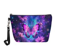 Jeiento Borse cosmetiche per le donne Viaggio Portatile Piccolo Trucco Sacchetto di Toilette Organizzatore PU Pelle, Galassia Bling farfalla, L