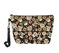 Jeiento Borse cosmetiche per le donne Viaggio Portatile Piccolo Trucco Sacchetto di Toilette Organizzatore PU Pelle, Girasole e Cucciolo, L