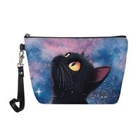 Jeiento Borse cosmetiche per le donne Viaggio Portatile Piccolo Trucco Sacchetto di Toilette Organizzatore PU Pelle, Gatto Nero Galaxy, L