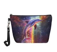 Jeiento Borse cosmetiche per le donne Viaggio Portatile Piccolo Trucco Sacchetto di Toilette Organizzatore PU Pelle, Galassia Delfino Oceano Animale, L