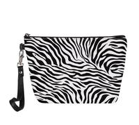 Jeiento Borse cosmetiche per le donne Viaggio Portatile Piccolo Trucco Sacchetto di Toilette Organizzatore PU Pelle, Strisce Zebra Bianche Nere, L
