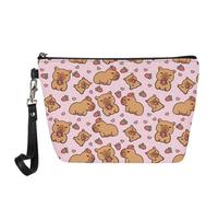 Jeiento Borse cosmetiche per le donne Viaggio Portatile Piccolo Trucco Sacchetto di Toilette Organizzatore PU Pelle, Capybara Love Heart, L