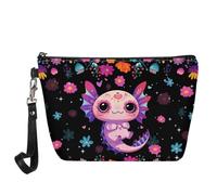 Jeiento Borse cosmetiche per le donne Viaggio Portatile Piccolo Trucco Sacchetto di Toilette Organizzatore PU Pelle, Hippie Flower Axolotl, L