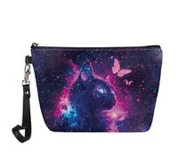 Jeiento - Borse per cosmetici da viaggio per donne, piccola pochette porta trucchi portatile, organizer per articoli da toeletta, in pelle sintetica, Galaxy Cat, L