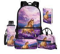 Jeiento Capybara - Zaino per la scuola, per bambini, età 8-12 anni, casual, per viaggi, sport, farfalla e cavallo, Taglia unica, Zaini Daypack