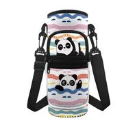 Jeiento Carino Panda Portabottiglie di Acqua Strisce Colorate Sling Shoulder Pouch Covers per Donne Bambini Crossbody Bottiglia D'acqua Custodia Custodia Cover Pouch