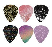Jeiento Confezione da 6 plettri per chitarra, medi, pesanti ed extra pesanti, per chitarra acustica, chitarra elettrica, ukulele (motivo note musicali)