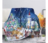 Jeiento - Coperta natalizia in pile con fiocchi di neve e renna e fiocchi di neve, per biancheria da letto, divano e divano, 150 x 70 cm