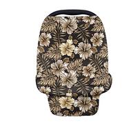 Jeiento Copertura per seggiolino auto per allattamento, sciarpa per allattamento al seno per bambini, motivo hawaiano, fiore marrone traspirante, elastico in morbido poliestere per seggiolino auto