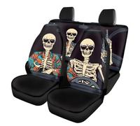 Jeiento - Coprisedili per auto con motivo scheletro per sedili anteriori e posteriori, accessori per auto a tema teschio per donne e uomini, protezioni per sedili a secchiello antiscivolo