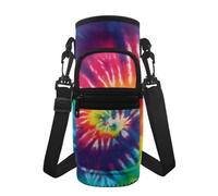 Jeiento Elegante borsa a tracolla per bottiglia d'acqua con spallacci regolabili, stampa arcobaleno tie dye, in acciaio inox e plastica, per donne e uomini, per camminare, escursionismo, campeggio,