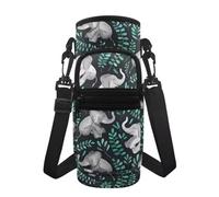 Jeiento Elephants - Borsa a tracolla per bottiglia d'acqua, con foglie di palma, per bottiglie in acciaio inox, vetro, plastica, sport all'aperto, corsa
