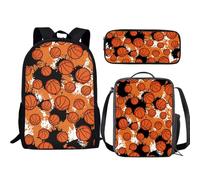 Jeiento Galaxy Wolf - Set 3 in 1 con zaino e borsa per il pranzo con animali e astuccio per matite per ragazzi zaino elementare per scuola media, Pallacanestro, Taglia unica, Zaini Daypack