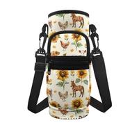 Jeiento Gallo & Cavallo Giallo Girasole Porta Bottiglia di Acqua Borsa per Bottiglie in Acciaio Inox/Vetro/Plastica Outdoor Sport Corsa Crossbody Bottiglia D'acqua Custodia Custodia Cover Pouch