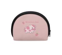 Jeiento Mini portamonete impermeabile con cerniera, pochette morbida e piccola borsa per il trucco, regalo squisito per donne e ragazze, Mucca Fragola Rosa, Portamonete