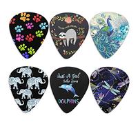 Jeiento, plettri per chitarra da donna, per basso elettrico, per chitarra acustica, confezione da 6, da 0,96 mm, colorati con zampe/bradipo/pavone/elefante/delfino/libellula