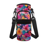 Jeiento Portabottiglie con motivo floreale, leggero, in acciaio inox, con tracolla e tasche, per escursionismo, campeggio, pesca
