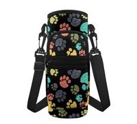 Jeiento Portabottiglie con stampa di zampa di cane, con tracolla e tasche, da viaggio, per sport, isolato, per escursioni, vacanze, palestra, parco e sport