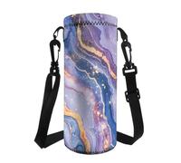 Jeiento Portabottiglie in marmo viola blu con cinturino in acciaio inox e plastica per ciclismo, corsa, campeggio