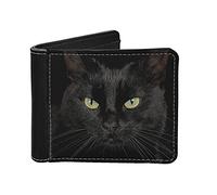 Jeiento - Portafogli da uomo in pelle bifold (7,7 x 10,5 cm), con 4 tasche per carte di credito, 1 tasca pieghevole, Gatto nero , large, Classico