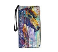 Jeiento Portafoglio da donna in pelle con cerniera e cinturino da polso grande capacità stile lungo, Cavallo, L, casual