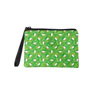 Jeiento Portamonete con cerniera per il giorno di San Patrizio, borsa cosmetica portatile, multifunzione, per donne e ragazze, borsa da esterno verde, A forma di cuore bandiera irlandese foglia verde,