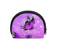 Jeiento Portamonete resistente per donne e uomini, mini borsa per il trucco con cerniera, borsa impermeabile con clip per denaro causale, borsa da trasporto per ragazze, Farfalla Bling Viola,