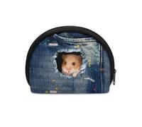 Jeiento Portamonete resistente per donne e uomini, mini borsa per il trucco con cerniera, borsa impermeabile con clip per denaro causale, borsa da trasporto per ragazze, Simpatico criceto in jeans,