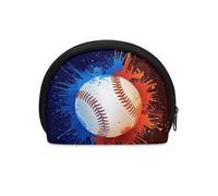 Jeiento Portamonete resistente per donne e uomini, mini borsa per il trucco con cerniera, borsa impermeabile con clip per denaro causale, borsa da trasporto per ragazze, Fuoco Acqua Baseball,