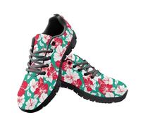 Jeiento Scarpe da ginnastica da donna in rete, leggere, traspiranti, sportive, da corsa, con lacci, per camminate, escursioni, viaggi, Fiore Rosso Foglia Verde, 40 EU