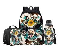 Jeiento Set 3 in 1 di zaino per la scuola per bambini, ragazzi e ragazze, zaino casual con tracolla regolabile con borsa per il pranzo e portabottiglie d'acqua, Mucca, Taglia unica, Zaini Daypack