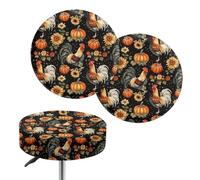 Jeiento Set di 2 coperture per sgabello a forma di gallo, con girasoli e zucca, rotonde, morbide, traspiranti, facili da installare, accessori decorativi per la casa autunnale, 30-35 cm