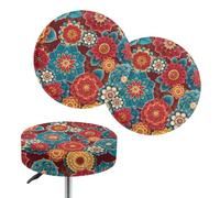 Jeiento Set di 2 coperture per sgabello da bar con fiori astratti hippie, copertura rotonda per sgabello da bar con fascia elastica, per casa, giardino, cucina, rimovibile, riutilizzabile, 33 - 38 cm
