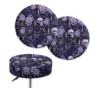Jeiento Set di 2 coprisedia rotondi elastici per sgabello da bar, con teschio gotico nero, copertura protettiva lavabile, per casa, giardino, sedie da pranzo, decorazione di Halloween, 33-38 cm