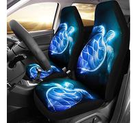 Jeiento - Set di 2 coprisedili per auto, alla moda, motivo tribale, blu marino, con tartarughe marine, compatibili con la stampa, per auto, Ocean Front Auto Interior Mat