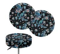 Jeiento Set di 2 coprisedili rotondi per sgabelli da bar, motivo ibisco, fiori di tartaruga, morbidi e traspiranti, lavabili e rimovibili, per sedie, casa, bar, hotel, 35,6 - 40,6 cm