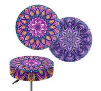 Jeiento Set di 2 coprisedili rotondi per sgabello da bar, stile bohémien, con motivo mandala floreale, fodera elastica per sedia da bar per casa e cucina, 30,5 - 35,6 cm