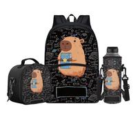 Jeiento Set di 3 zaini per bambini per ragazzi e ragazze in età prescolare con borsa termica per il pranzo e portabottiglie d'acqua, Capibara dei cartoni animati, Taglia unica, Zaini Daypack