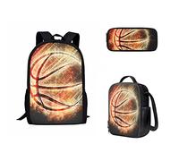 Jeiento Set di 3 zaini per la scuola per ragazze e ragazzi, zaino casual resistente con borsa per il pranzo e astuccio, Basket incandescente, L, Casual