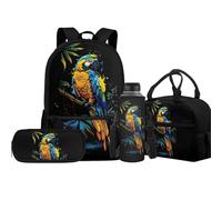 Jeiento Set di 4 borse per la scuola con portapranzo isolato e portapenne, per bambini, ragazzi e ragazze, Pappagallo, Taglia unica, Zaini Daypack