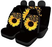 Jeiento - Set di 4 coprisedili per auto con motivo di girasoli e farfalle, per donne e ragazze, coprisedili antiscivolo per sedile anteriore e posteriore, coprisedili traspiranti per sedile a