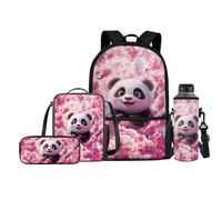 Jeiento Set di 4 zaini per la scuola per bambini con borsa per il pranzo e portapranzo, porta bottiglie d'acqua, Fiori Di Ciliegio Panda, Taglia unica, Zaini Daypack