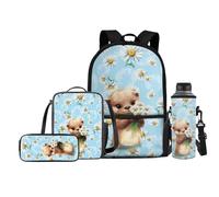 Jeiento Set di 4 zaini per la scuola per bambini con borsa per il pranzo e portapranzo, porta bottiglie d'acqua, Graziosa londra., Taglia unica, Zaini Daypack