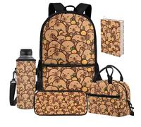 Jeiento Set di 5 borse per la scuola marrone Capybara per il rientro a scuola, borsa per libri per bambini, con borsa per il pranzo, portapenne, copertina per libri, forniture per il ritorno a scuola