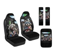 Jeiento Set di 5 coprisedili anteriori e cuscinetti per cintura di sicurezza, con stampa animalier, accessori per auto, SUV, camion, berlina, facili da installare