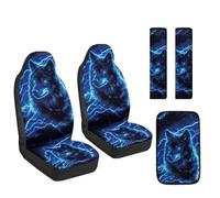 Jeiento Set di 5 coprisedili per auto con lupo galassia blu, con 2 copri cinture di sicurezza, braccioli per console centrale dell'auto in pelle rosa, cuscino per sedili anteriori, accessori per