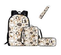Jeiento Set di borse scolastiche per ragazze e ragazzi, zaino casual resistente all'acqua con borsa per il pranzo, astuccio e portachiavi da polso, 4 in 1, Criceto cartone animato, Zaino daypack